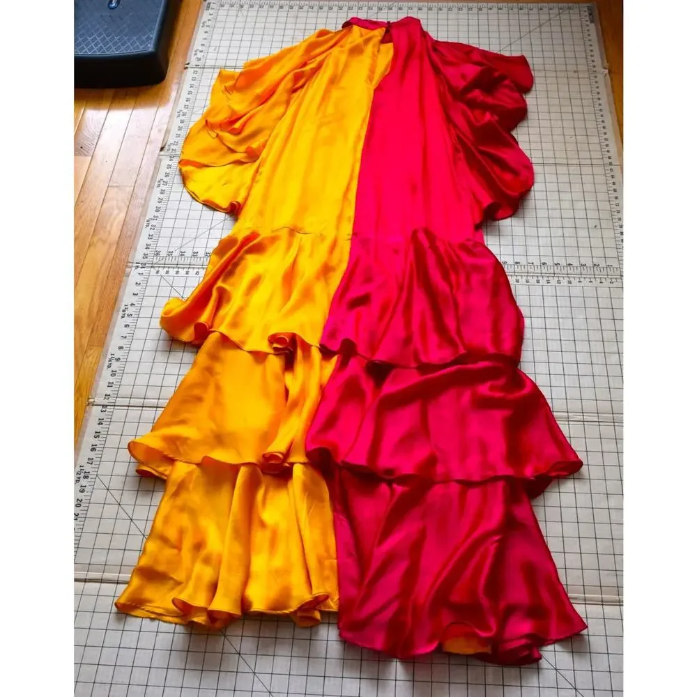New Anthropologie Pinnacle Shruti Sancheti Mock-Neck Colorblock Ruffle Dress L